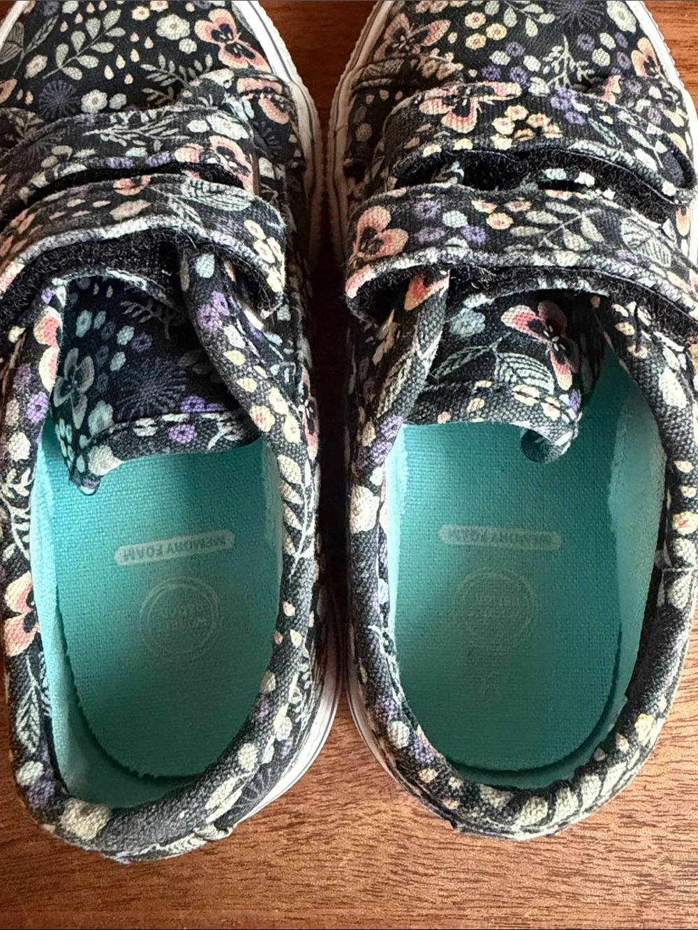 Wonder Nation Floral Canvas Velcro Sneakers - Black/Pink/Teal